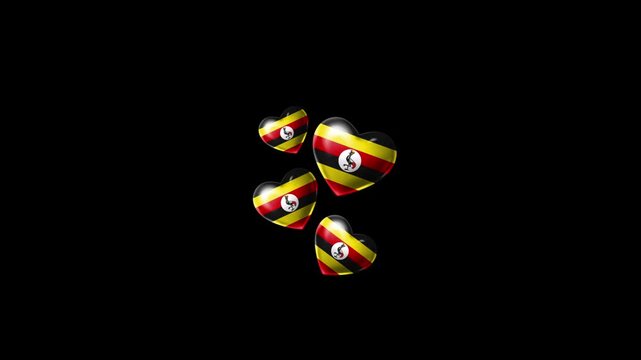 Realistic UGANDA Flag Hearts Animation, Love UGANDA National Symbol Design