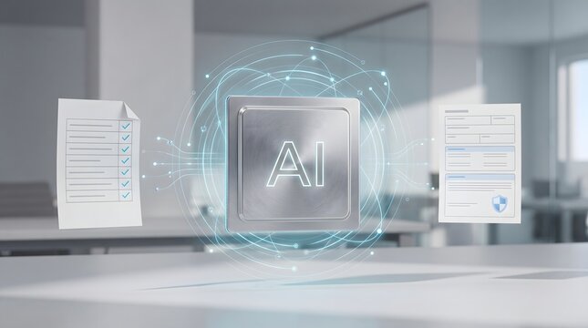 Artificial intelligence microchip processing document and secure data.