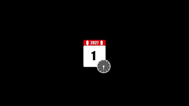 Calendar page showing new year date with rotating clock