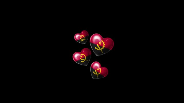 Realistic ANGOLA Flag Hearts Animation, Love ANGOLA National Symbol Design