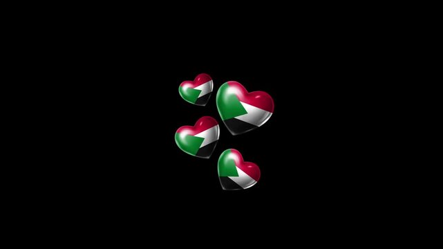 Realistic SUDAN Flag Hearts Animation, Love SUDAN National Symbol Design
