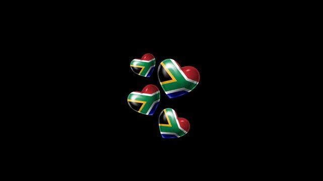 Realistic SOUTH AFRICA Flag Hearts Animation, Love SOUTH AFRICA National Symbol Design