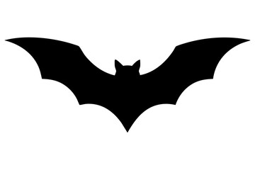 Fototapeta premium Black silhouette of a flying bat with wings spread wide for a scary halloween holiday theme design element