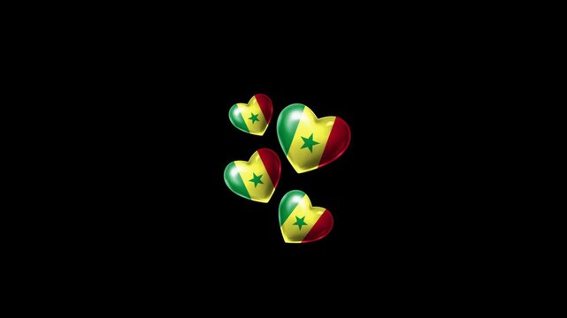 Realistic SENEGAL Flag Hearts Animation, Love SENEGAL National Symbol Design