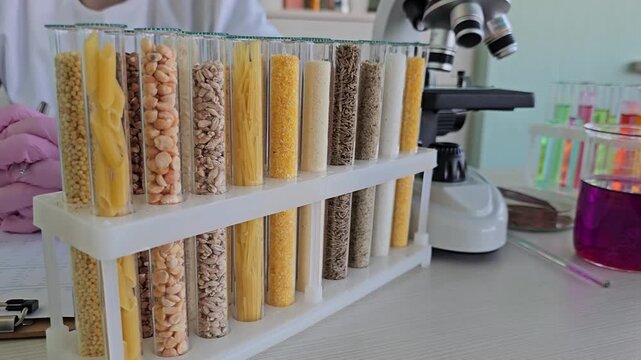 Research on different types of grains in a science lab setting