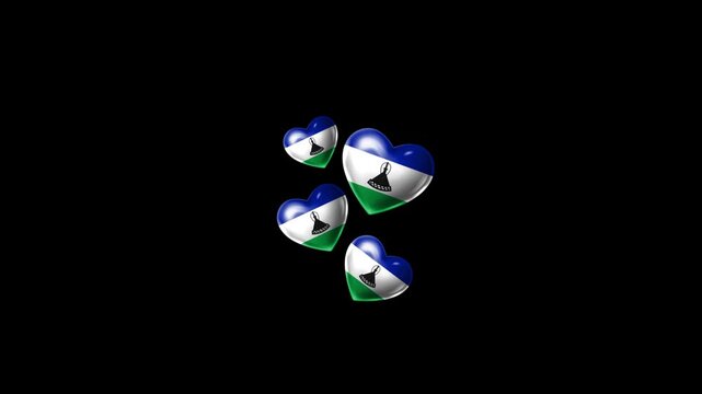 Realistic LESOTHO Flag Hearts Animation, Love LESOTHO National Symbol Design