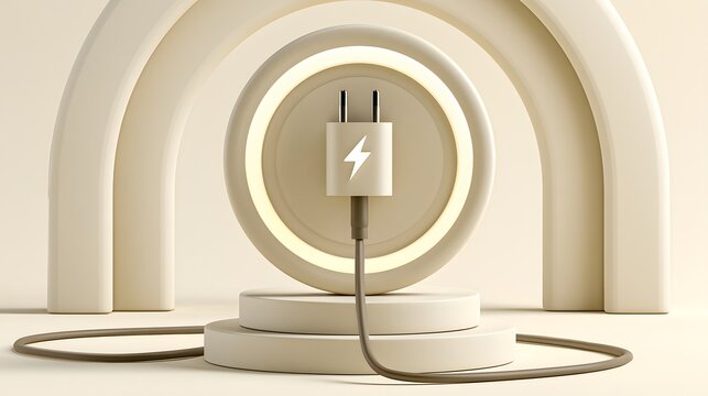 White electric plug with a lightning bolt symbol