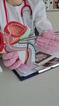 Doctors counseling patients with prostate cancer and using a penis model to show patients with prostate cancer Prostate cancer treatment concepts