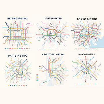 set of six metro station maps
