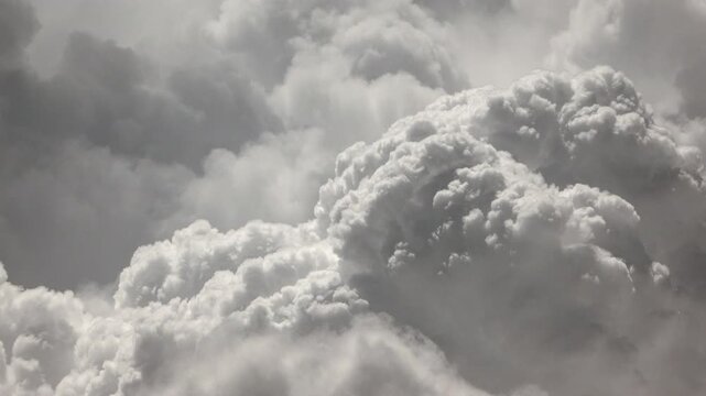 Zoom out from closeup of cumulus cloud to larger but incomplete view of approaching storm system on a hot summer afternoon in southwest Florida. Extreme long shot of sky only.