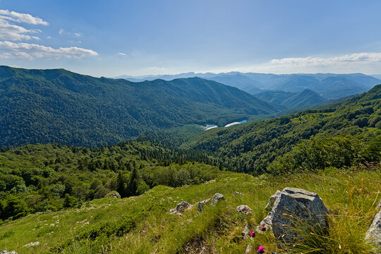 Panoramic view of Biogradska Gora National Park mountains and Biogradska Jezero