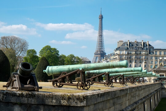 Cannons overlooking the Eiffel Tower in Paris