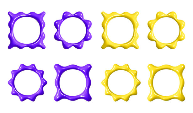 Vibrant purple and yellow 3D shapes for design on transparent background