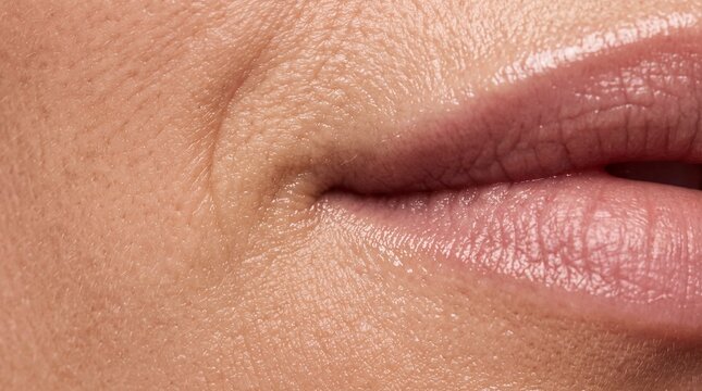 Close-Up of Aging Facial Skin and Lip Wrinkles