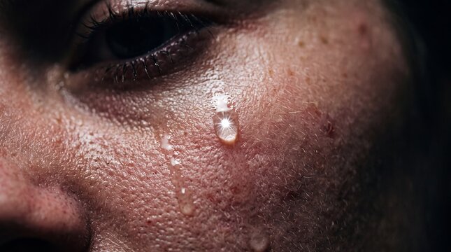Close Up of Tear Rolling Down Cheek