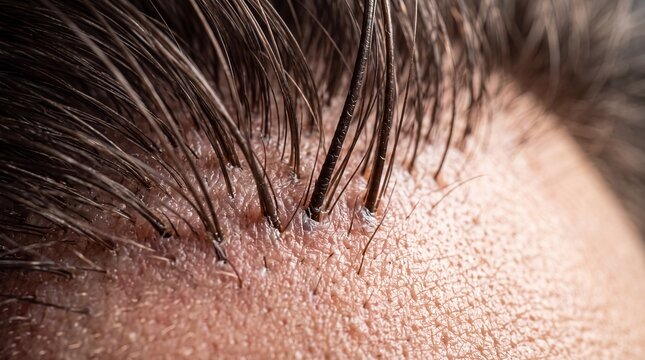 Macro Close-Up of Human Scalp and Hair Follicles
