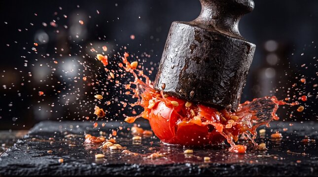 Heavy Weight Crushing Fresh Tomato with Dynamic Splash