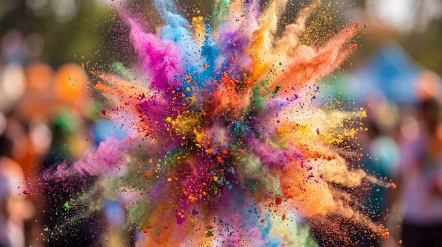 Colorful Powder Explosion at Holi Festival Celebration