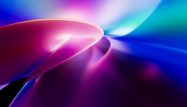 An abstract artwork featuring flowing purple and blue light waves