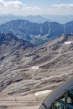 Futuristic Summit Station Architecture with Alpine Mountain View at Mount Zugspitze