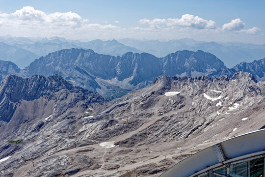 Layered Alpine mountain ranges seen from the summit of Zugspitze
