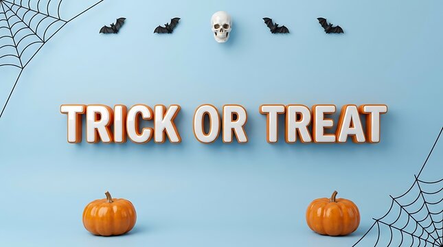 Trick or treat halloween typography banner with skull bats and pumpkins