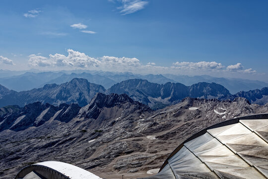 Futuristic Summit Station Architecture with Alpine Mountain View at Mount Zugspitze