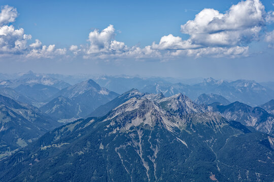 Layered Alpine mountain ranges seen from the summit of Zugspitze