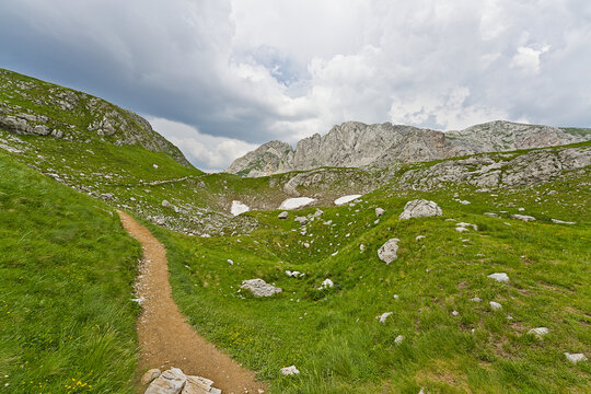 Scenic mountain hiking trail in Durmitor National Park