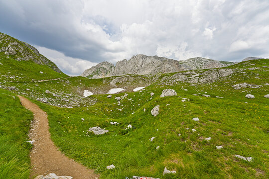 Scenic mountain hiking trail in Durmitor National Park