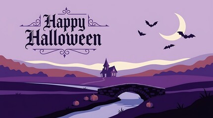Fototapeta premium Happy halloween spooky landscape illustration