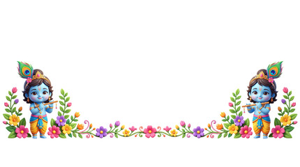 Fototapeta premium Cute baby krishna with floral border isolated on transparent background