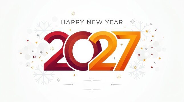 2027 New Year celebration greeting card with gradient typography, festive xmas winter holiday background, seasonal event graphic template for social media invitation