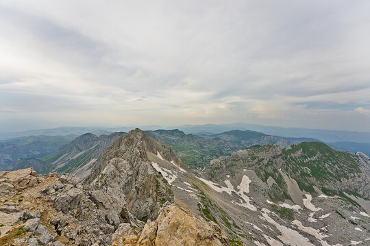 Panoramic view of Bobotov Kuk mountainunder dramatic cloudy sky