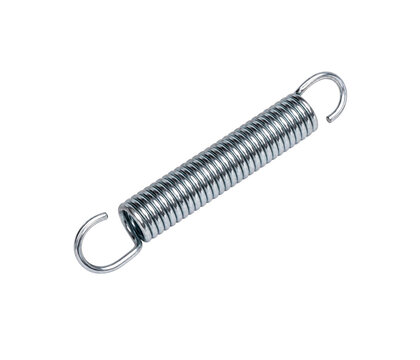 Metal tension extension spring with hooks isolated on a clean white background