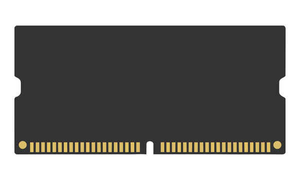 Minimalist black computer ram module icon with gold contact pins isolated on white background modern technology hardware concept