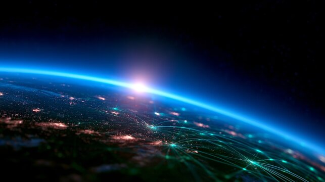 Satellite orbiting earth providing global communication network