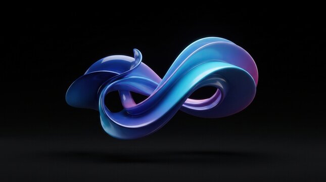 Abstract blue and purple fluid ribbon swirling in a with abstract shape
