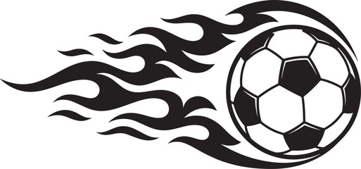 Fototapeta premium Black and white of a soccer ball engulfed in stylized tribal flames, moving fast football fire