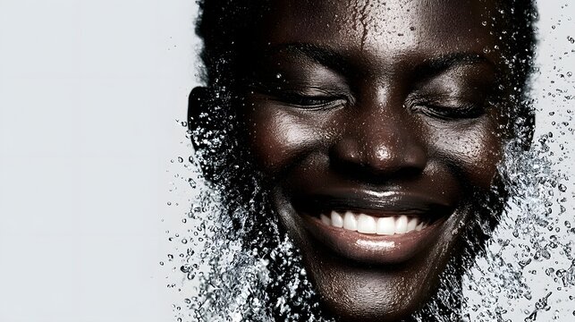 Black woman smiles broadly with eyes closed