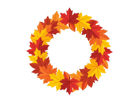 Autumn leaves wreath decoration, circular maple leaf frame