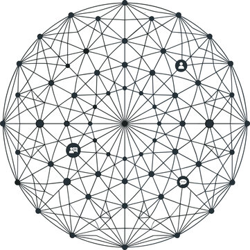 Abstract global digital communication network structure sphere showing connected node points data geometry for blockchain science tech