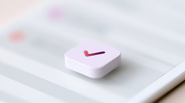 Minimalist 3D icon with checkmark symbol for user interface design and software development, representing success, approval, and task comp