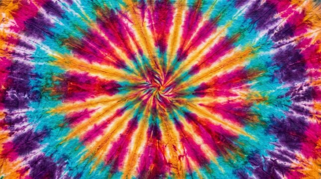 Colorful tiedye fabric with a vibrant spiral pattern radiating outward