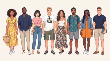 Obraz premium Diverse group of young adult friends standing together in casual summer clothing