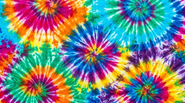 Tiedye fabric pattern with colorful spirals and bursts