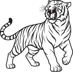 Obraz premium Powerful Leaping Tiger Line Art Illustration Isolated on White Background