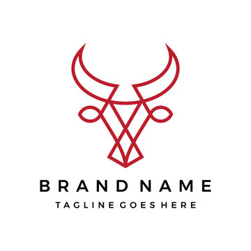 Bull head logo design, outline cow or bull head with horns icon taurus symbol