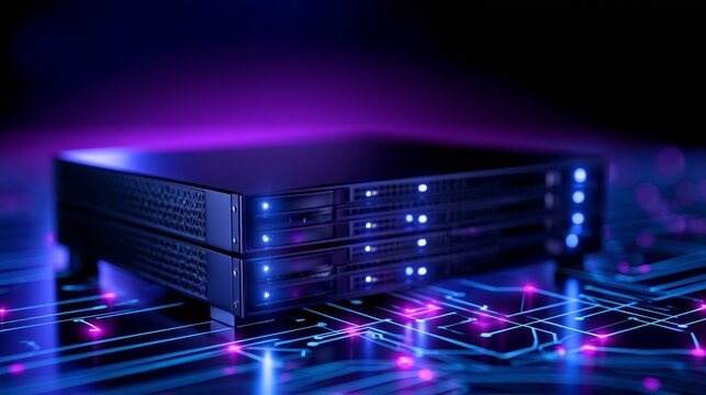 Server racks processing data in a futuristic data center