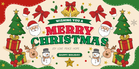 Fototapeta premium Merry Christmas Merry Christmas Banner Template with Festive Holiday Decorations and Promotion Copy Space
